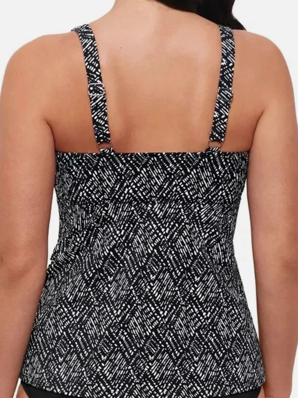 Swim Solutions Black & White Tiered V-Neck Swim Tankini top size 10 NEW - Picture 2 of 2